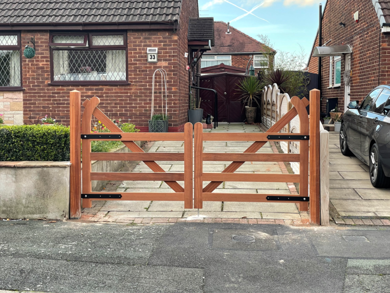New Sapele gates treated with a clear preservative. New post fitted. Warrington