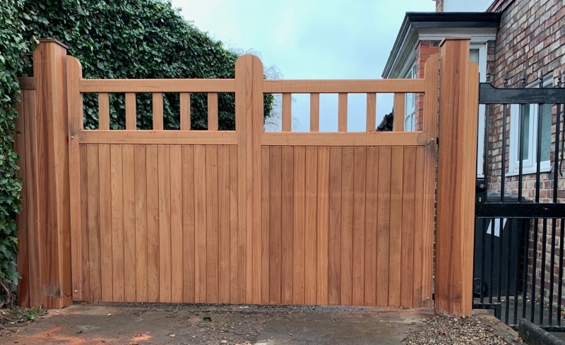 Set of hard wood gates with new posts, fitted Warrington.